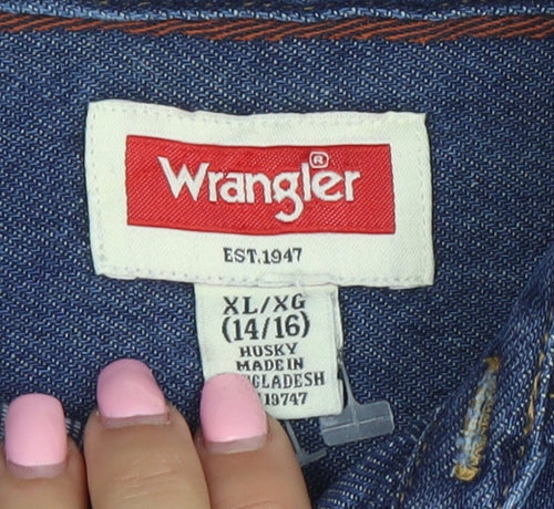 Wrangler Women's Blue Denim Button-Up Shirt Size 14 Long Sleeve