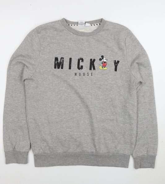 Disney Women Grey Mickey Mouse Sequin Sweatshirt Size S