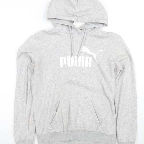 Puma Women’s Grey Pullover Hoodie Small Logo Fleece Lined Casual