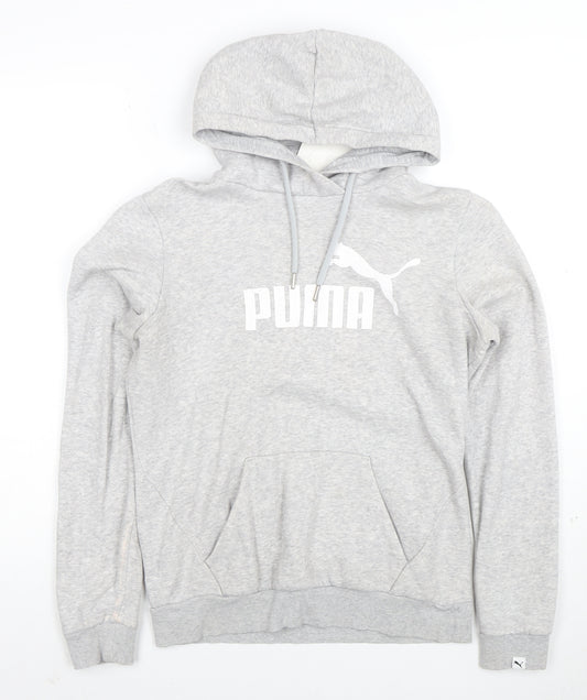 Puma Women’s Grey Pullover Hoodie Small Logo Fleece Lined Casual