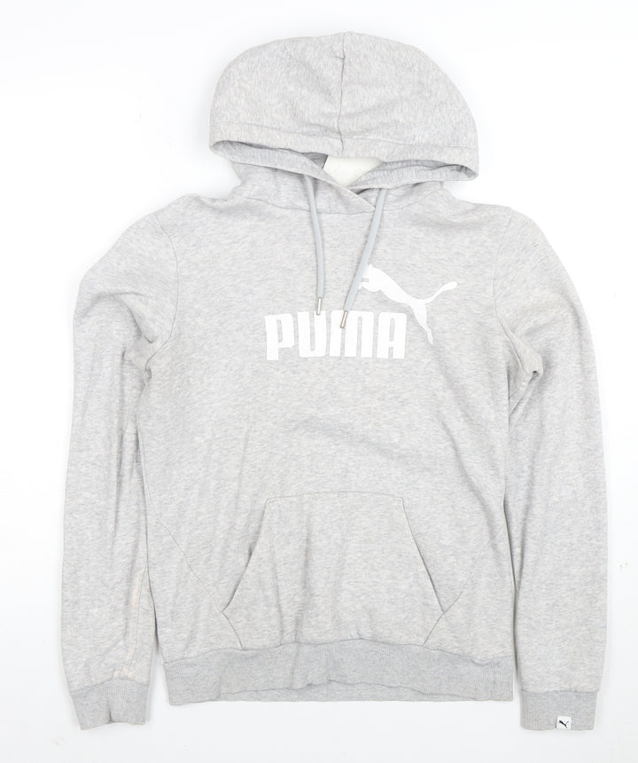 Puma Women’s Grey Pullover Hoodie Small Logo Fleece Lined Casual