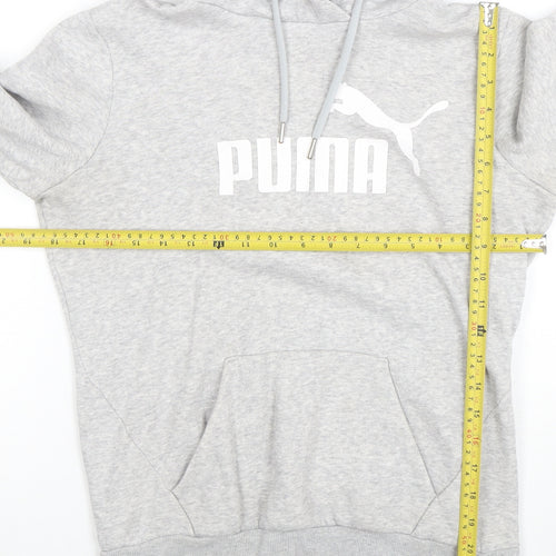Puma Women’s Grey Pullover Hoodie Small Logo Fleece Lined Casual