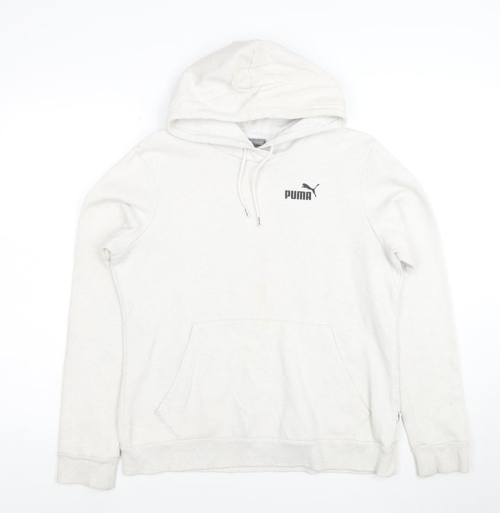 Puma Women White Pullover Hoodie L Cotton Blend Casual