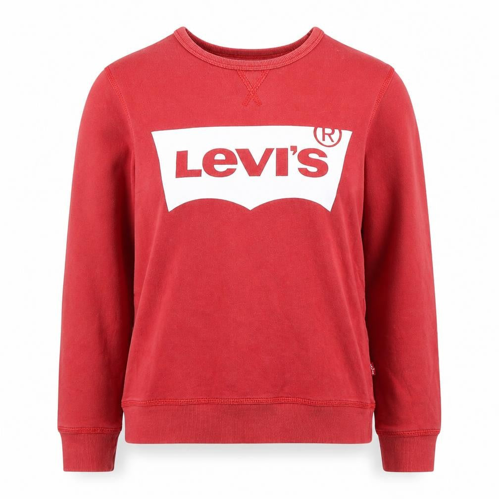 Front view of Levi's women’s red logo crew neck sweatshirt, size UK 14, cotton casual