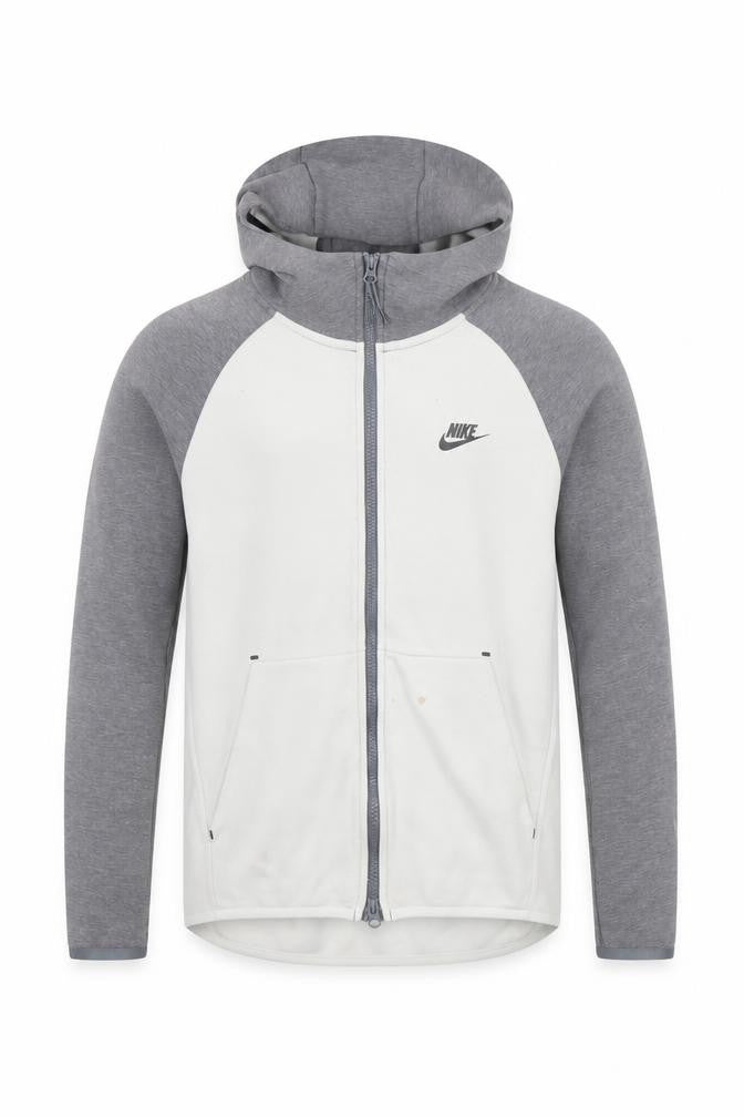 Front view of Nike Men's Grey Full Zip Hoodie, size S, Regular Fit Cotton Blend