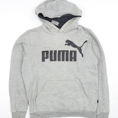 Puma Boys Grey Pullover Hoodie XL 13-14 Years Cotton Blend Logo