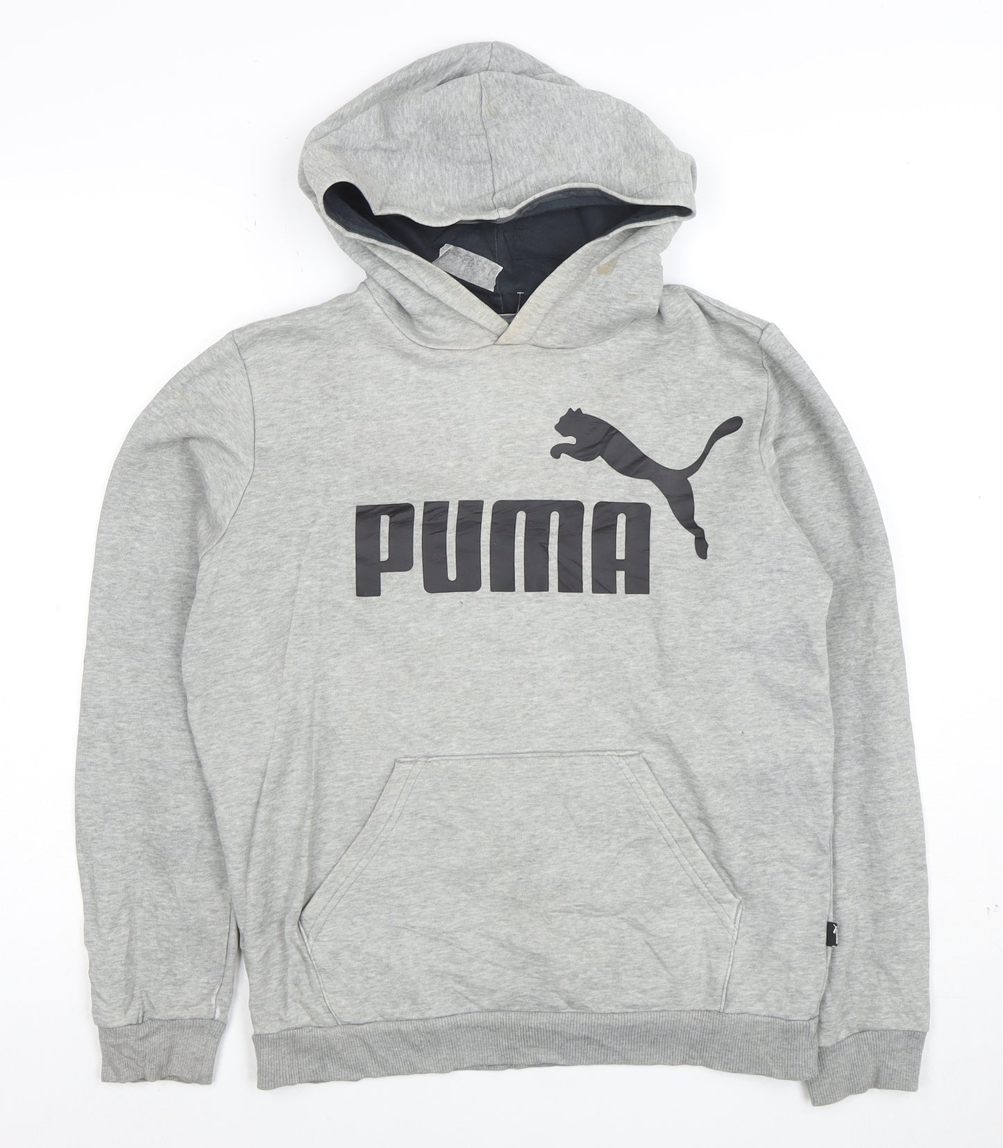 Puma Boys Grey Pullover Hoodie XL 13-14 Years Cotton Blend Logo
