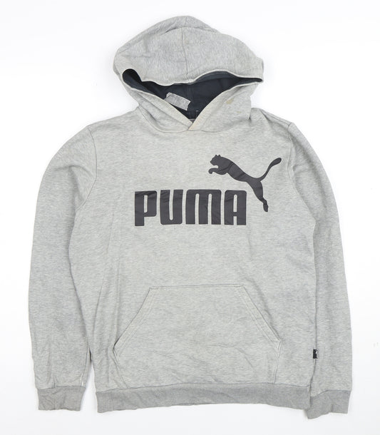 Puma Boys Grey Pullover Hoodie XL 13-14 Years Cotton Blend Logo