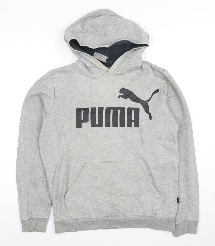 Puma Boys Grey Pullover Hoodie XL 13-14 Years Cotton Blend Logo