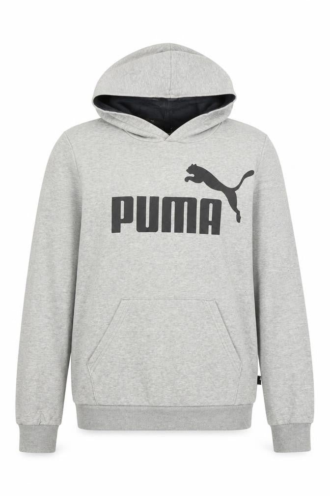 Front view of Puma boys’ grey pullover hoodie xl 13-14 years cotton blend logo