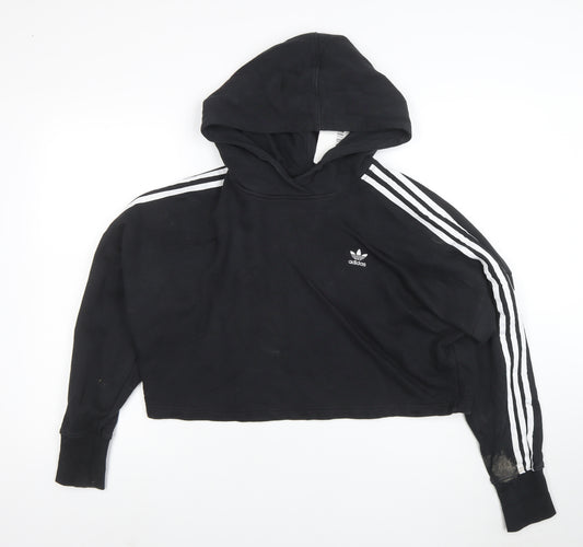 Adidas Women's Black Cropped Hoodie XS Cotton Casual Pullover