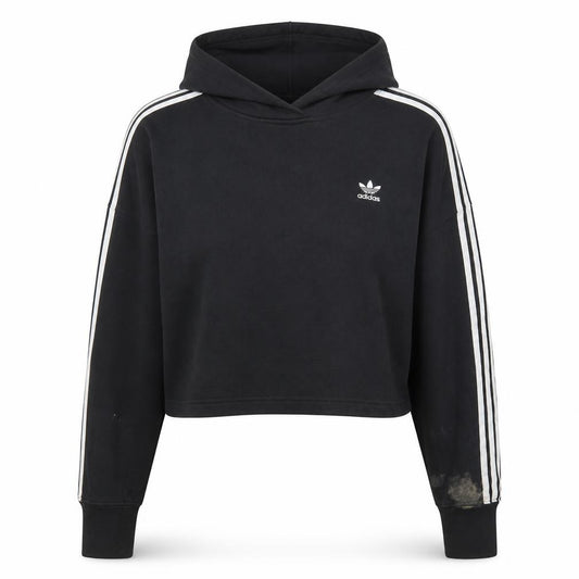 Front view of Adidas Women's Black Cropped Hoodie XS Cotton Casual Pullover
