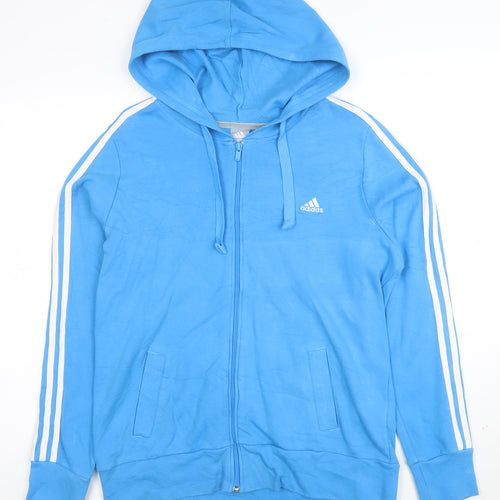 Adidas Women Blue Full Zip Hoodie Jacket Size 14 Cotton Blend