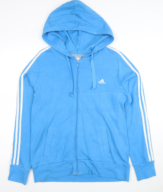 Adidas Women Blue Full Zip Hoodie Jacket Size 14 Cotton Blend