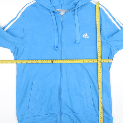 Adidas Women Blue Full Zip Hoodie Jacket Size 14 Cotton Blend