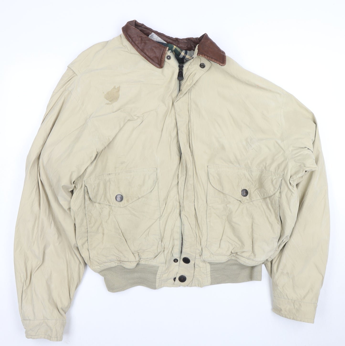 Nautica Men's Beige XL Bomber Jacket with Leather Collar