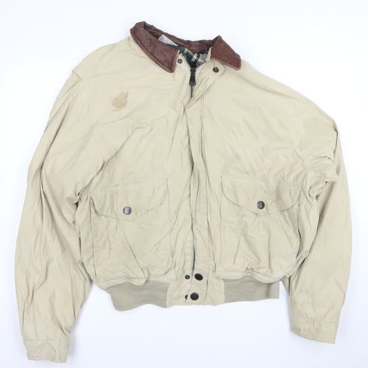 Nautica Men's Beige XL Bomber Jacket with Leather Collar