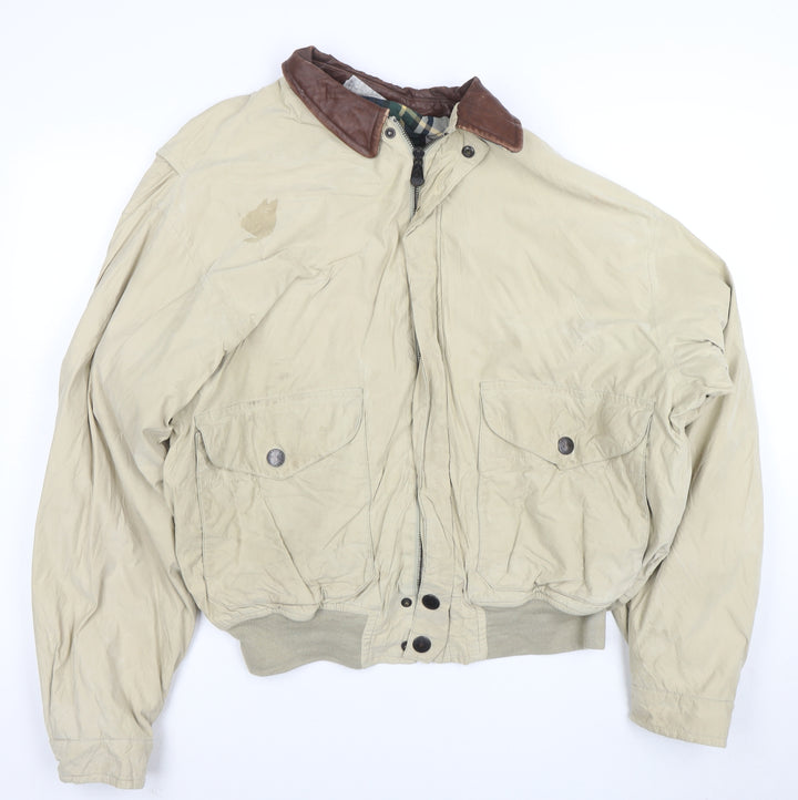 Nautica Men's Beige XL Bomber Jacket with Leather Collar