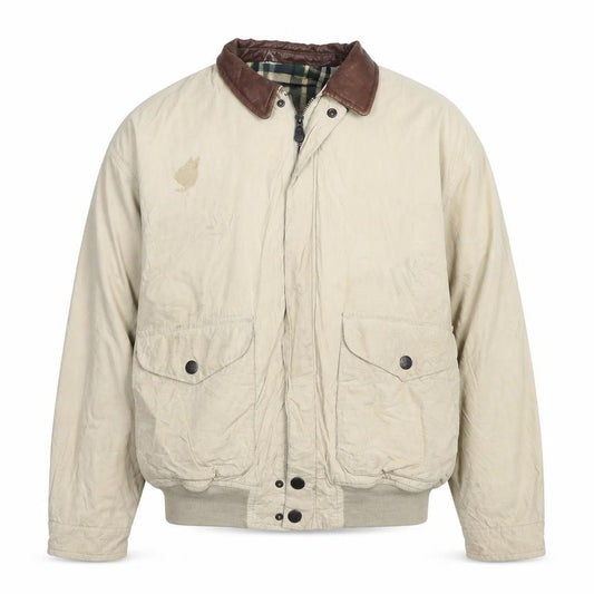 Front view of Nautica Men's Beige XL Bomber Jacket with Leather Collar