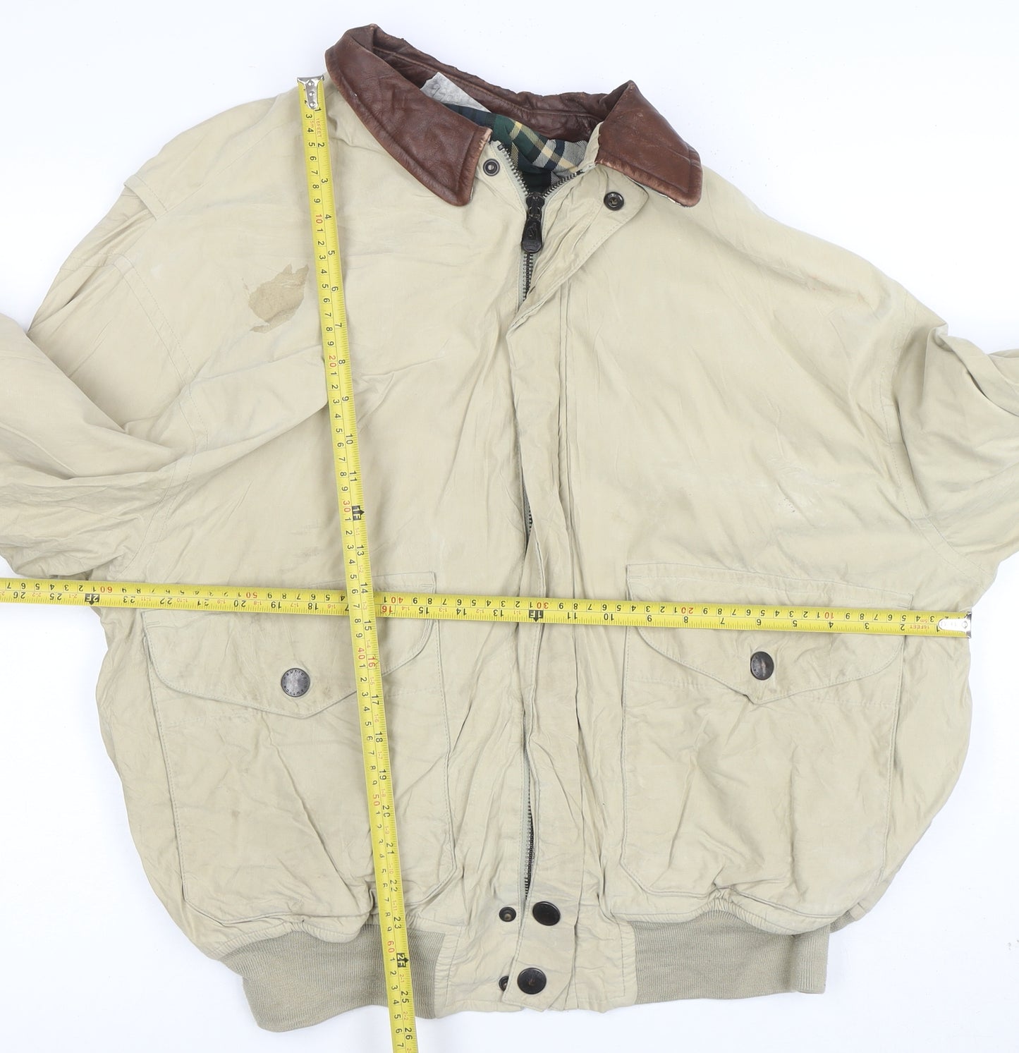 Nautica Men's Beige XL Bomber Jacket with Leather Collar