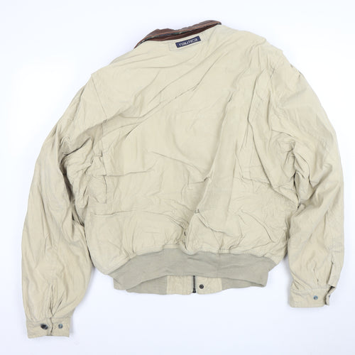 Nautica Men's Beige XL Bomber Jacket with Leather Collar