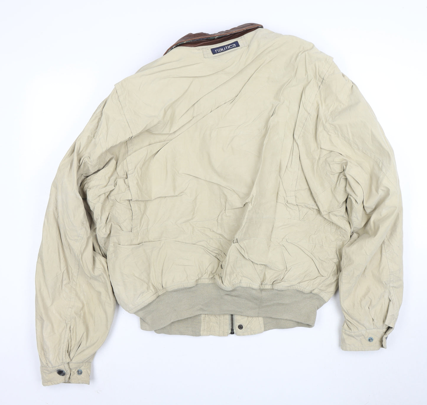 Nautica Men's Beige XL Bomber Jacket with Leather Collar