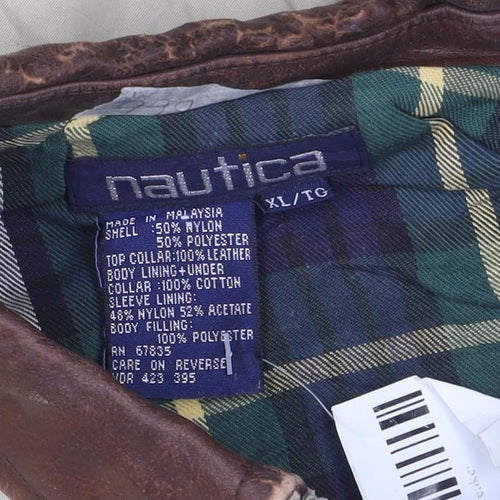 Nautica Men's Beige XL Bomber Jacket with Leather Collar