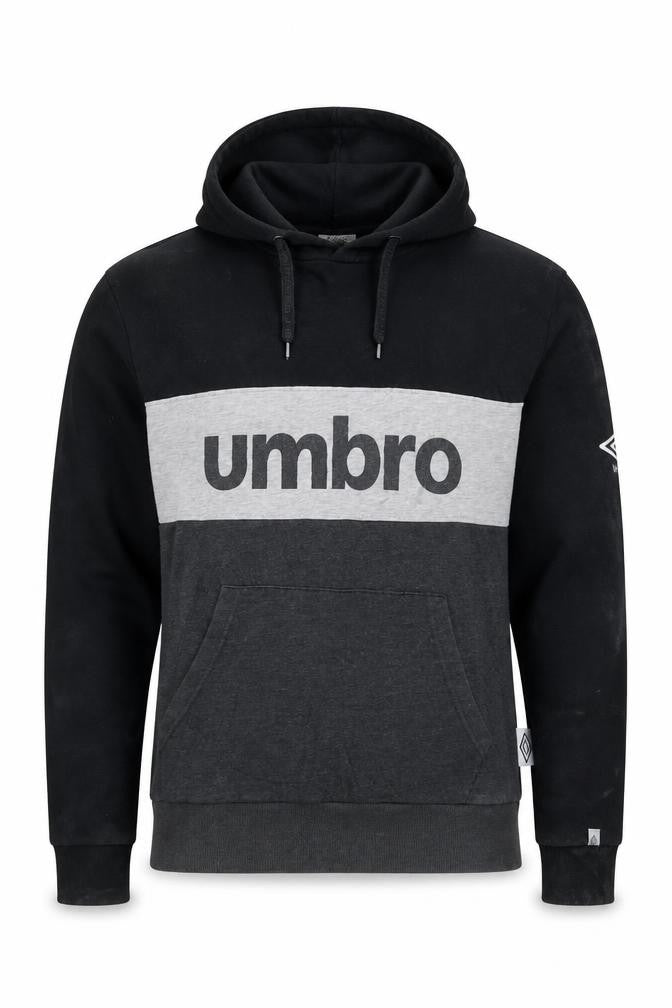 Front view of Umbro Men's Black XL Pullover Hoodie with Logo and Kangaroo Pocket