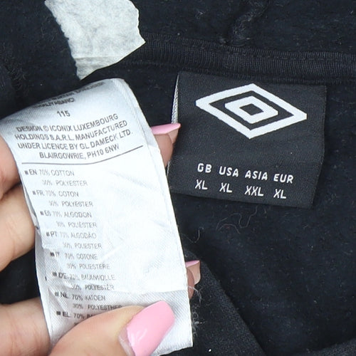 Umbro Men's Black XL Pullover Hoodie with Logo and Kangaroo Pocket