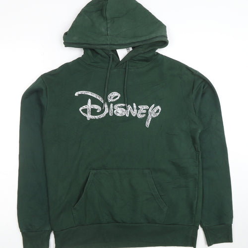 Disney Women's Green Pullover Hoodie XS Relaxed Fit Cotton Blend