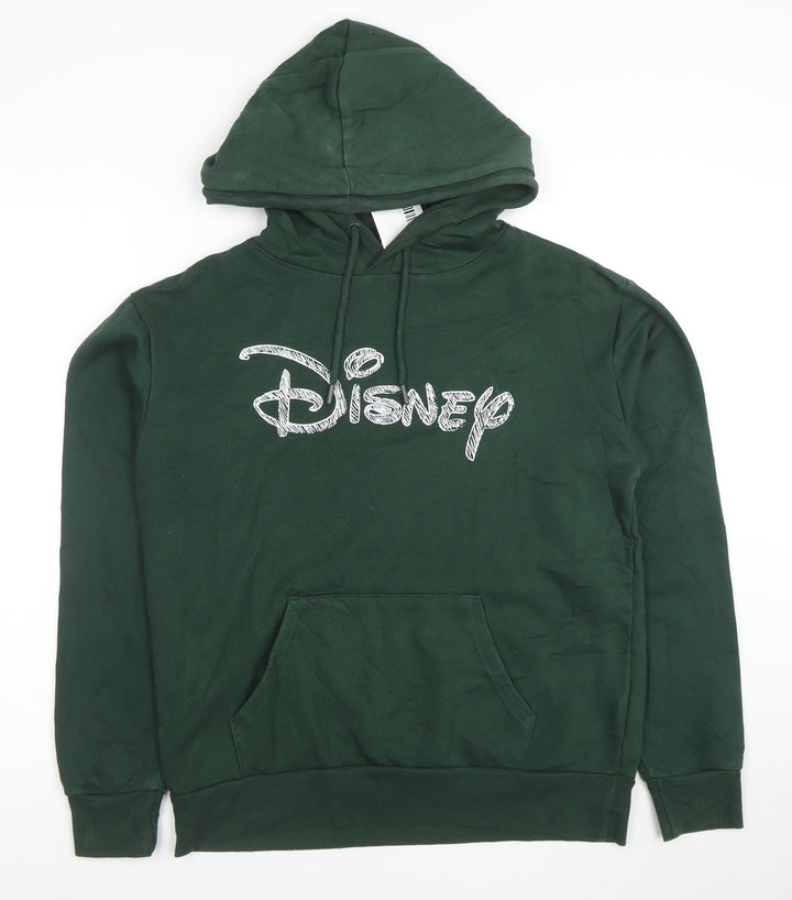 Disney Women's Green Pullover Hoodie XS Relaxed Fit Cotton Blend
