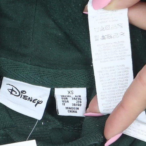 Disney Women's Green Pullover Hoodie XS Relaxed Fit Cotton Blend