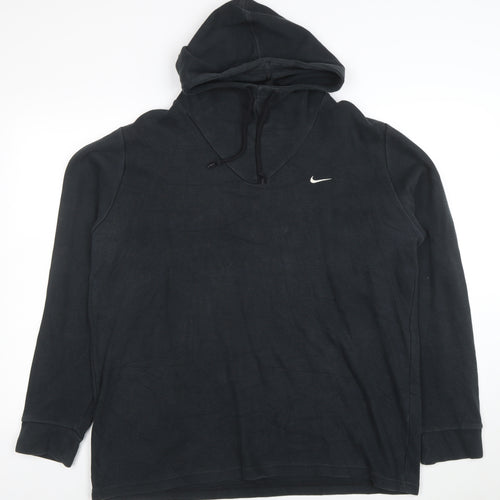 Nike Women's Black Pullover Hoodie Size 16 V-Neck Logo Sweatshirt