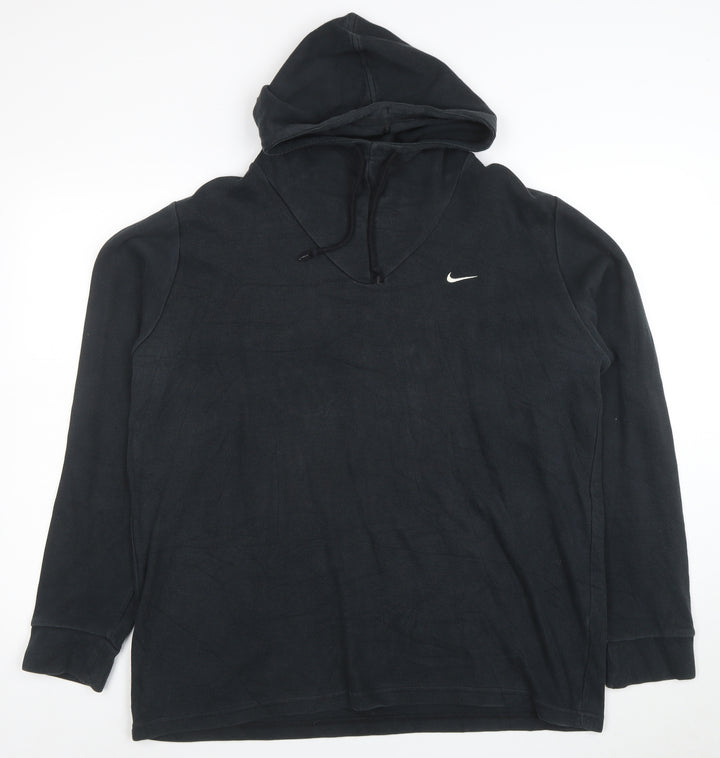 Nike Women's Black Pullover Hoodie Size 16 V-Neck Logo Sweatshirt