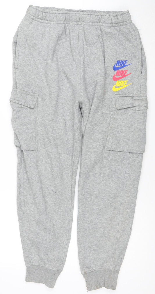 Nike Men’s Grey Jogger Sweatpants M Regular Fit French Terry Trousers