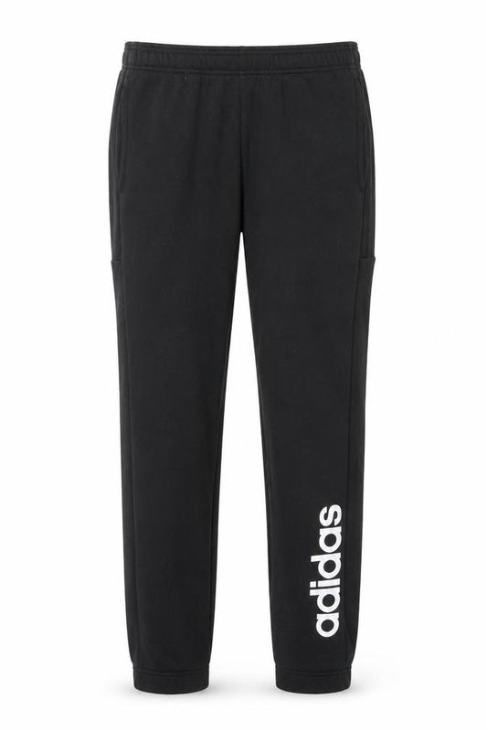 Front view of Adidas men’s black jogger trousers, size S, polyester blend
