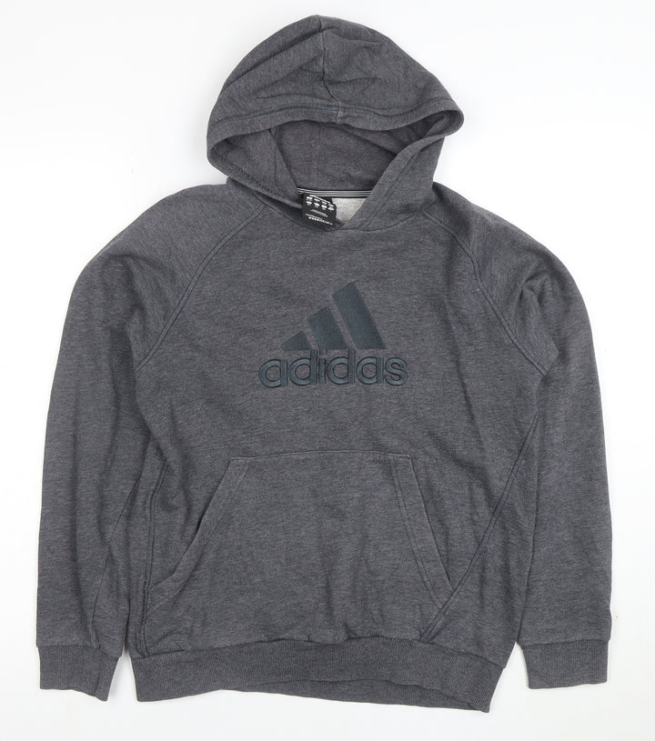 Adidas Boys Grey Pullover Hoodie 13-14 Years Performance Essentials