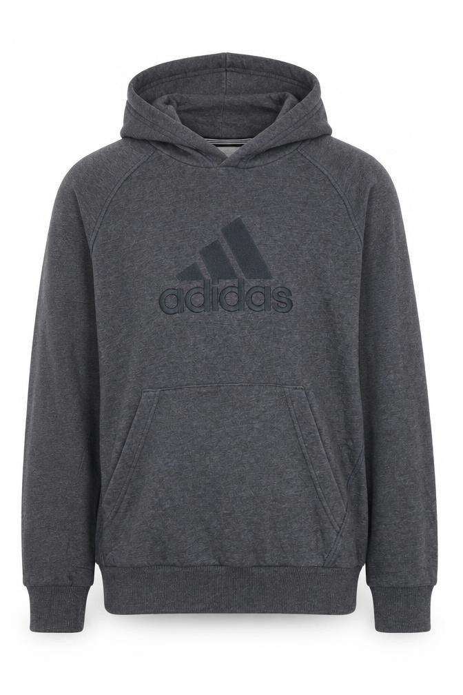 Front view of Adidas boys’ grey pullover hoodie 13-14 years performance essentials
