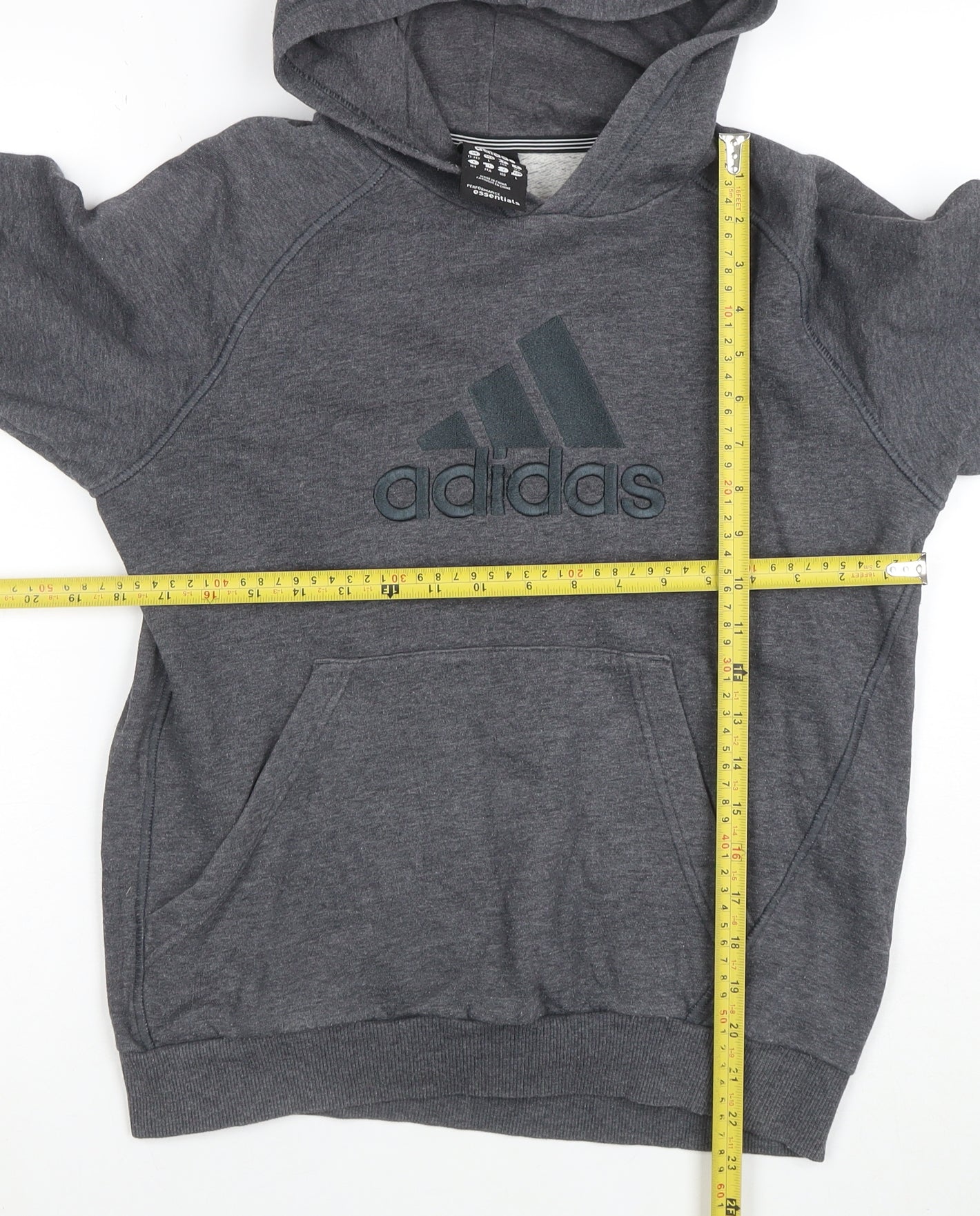 Adidas Boys Grey Pullover Hoodie 13-14 Years Performance Essentials