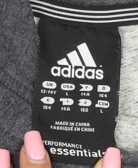 Adidas Boys Grey Pullover Hoodie 13-14 Years Performance Essentials