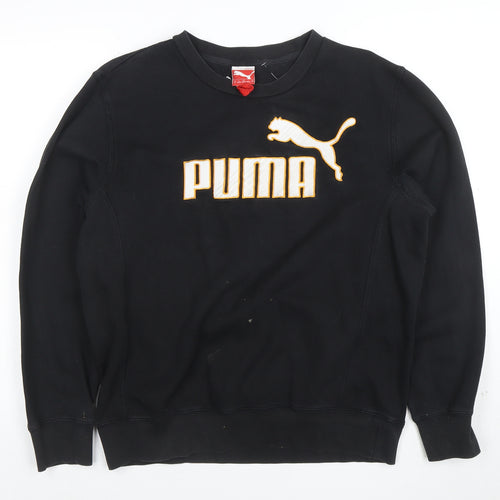 Puma Mens Black Medium Sweatshirt Crew Neck Logo Front Pullover