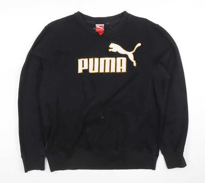 Puma Mens Black Medium Sweatshirt Crew Neck Logo Front Pullover