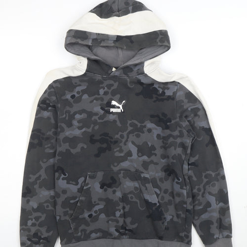 PUMA Boys Grey Camouflage Pullover Hoodie - Size 13-14 Years Cotton Blend