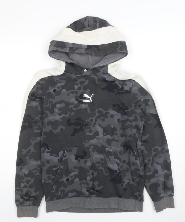 PUMA Boys Grey Camouflage Pullover Hoodie - Size 13-14 Years Cotton Blend