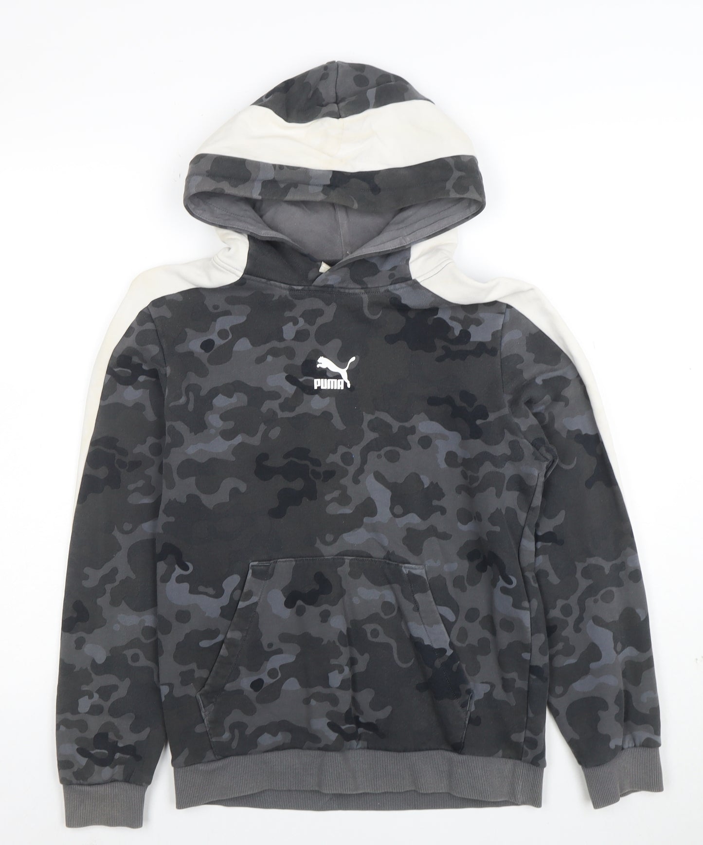 PUMA Boys Grey Camouflage Pullover Hoodie - Size 13-14 Years Cotton Blend