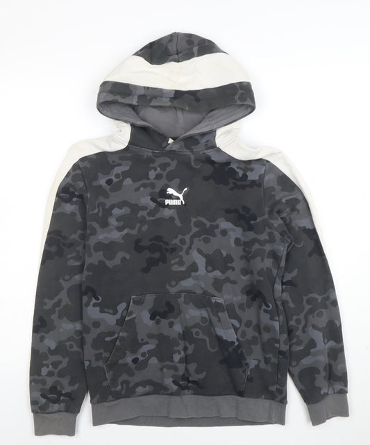 PUMA Boys Grey Camouflage Pullover Hoodie - Size 13-14 Years Cotton Blend