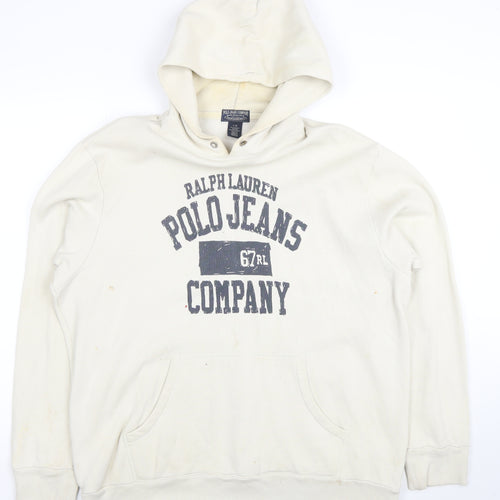 Ralph Lauren Men’s Ivory Pullover Hoodie L Graphic Polo Jeans