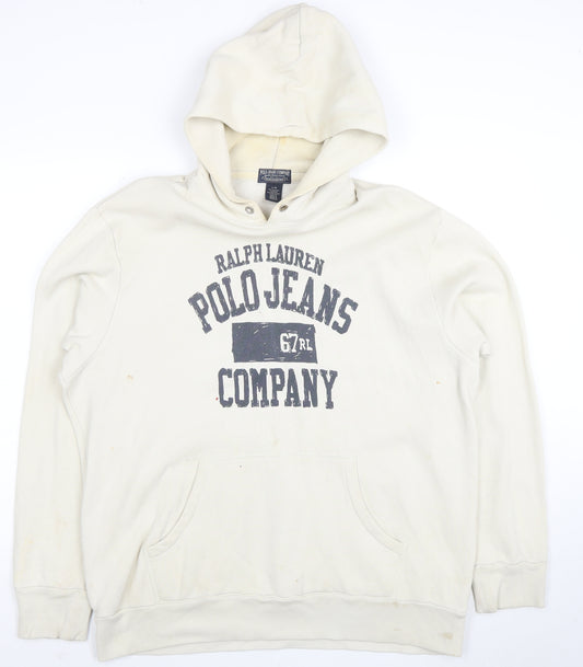 Ralph Lauren Men’s Ivory Pullover Hoodie L Graphic Polo Jeans