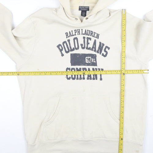 Ralph Lauren Men’s Ivory Pullover Hoodie L Graphic Polo Jeans