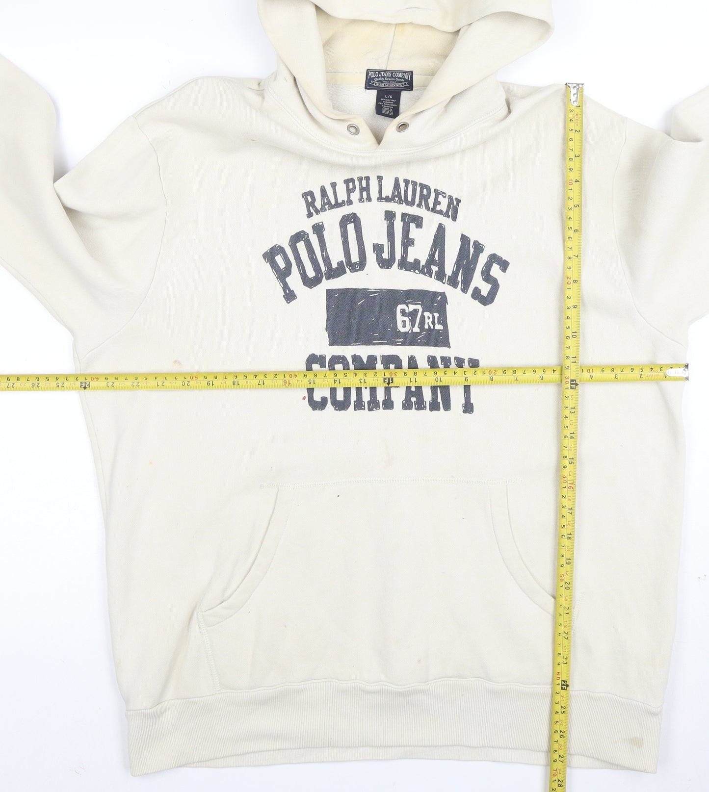 Ralph Lauren Men’s Ivory Pullover Hoodie L Graphic Polo Jeans